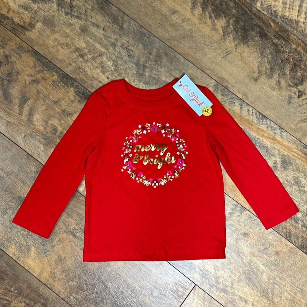 Cat & Jack “Merry & Bright” Holiday Graphic L/S Tee, Size 3t, Nwt